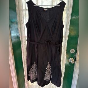 eShakti Black Mini Dress with White Embroidery